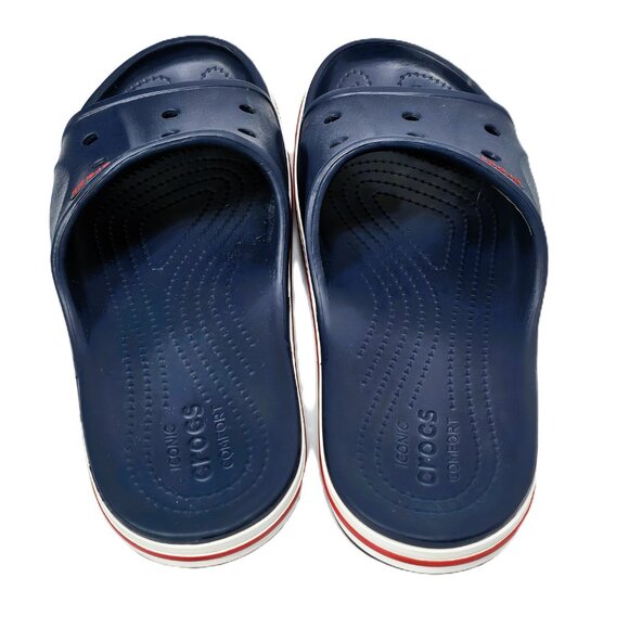 🔵 Crocs Navy Blue Slides – Iconic Comfort, Red Logo & Jibbitz-Ready Style W9/M7 - Picture 3 of 9